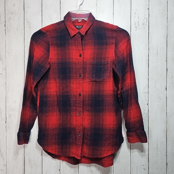 Madewell Women's Classic Red Blue Flannel Plaid Ex-Boyfriend Shirt Size Small. - Picture 1 of 7